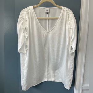 CAbi white drawstring sleeve Seaside V-neck Top